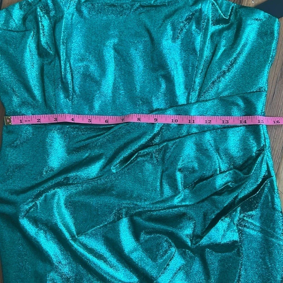 Lulus Always Envied Green Metallic Gathered Mini Dress - Size L - Picture 14 of 15